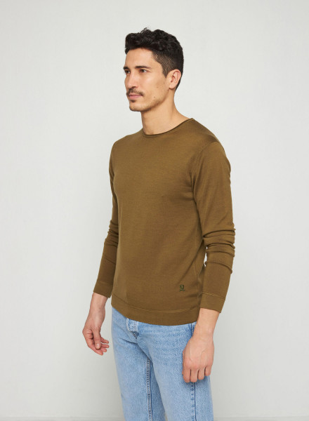 Round-neck merino wool sweater with rolled finishes - Rythme