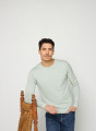 Pull col rond en laine mérinos finitions roulotées - Rythme 7651 sauge - 23 Vert clair