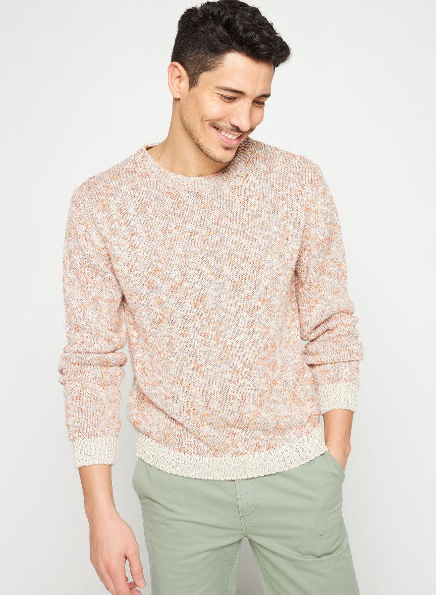Round-neck linen and cotton sweater - Rainbow