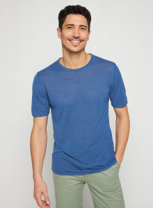 T-shirt col rond en lin flammé - Renaud 7643 orage - 06 Bleu moyen