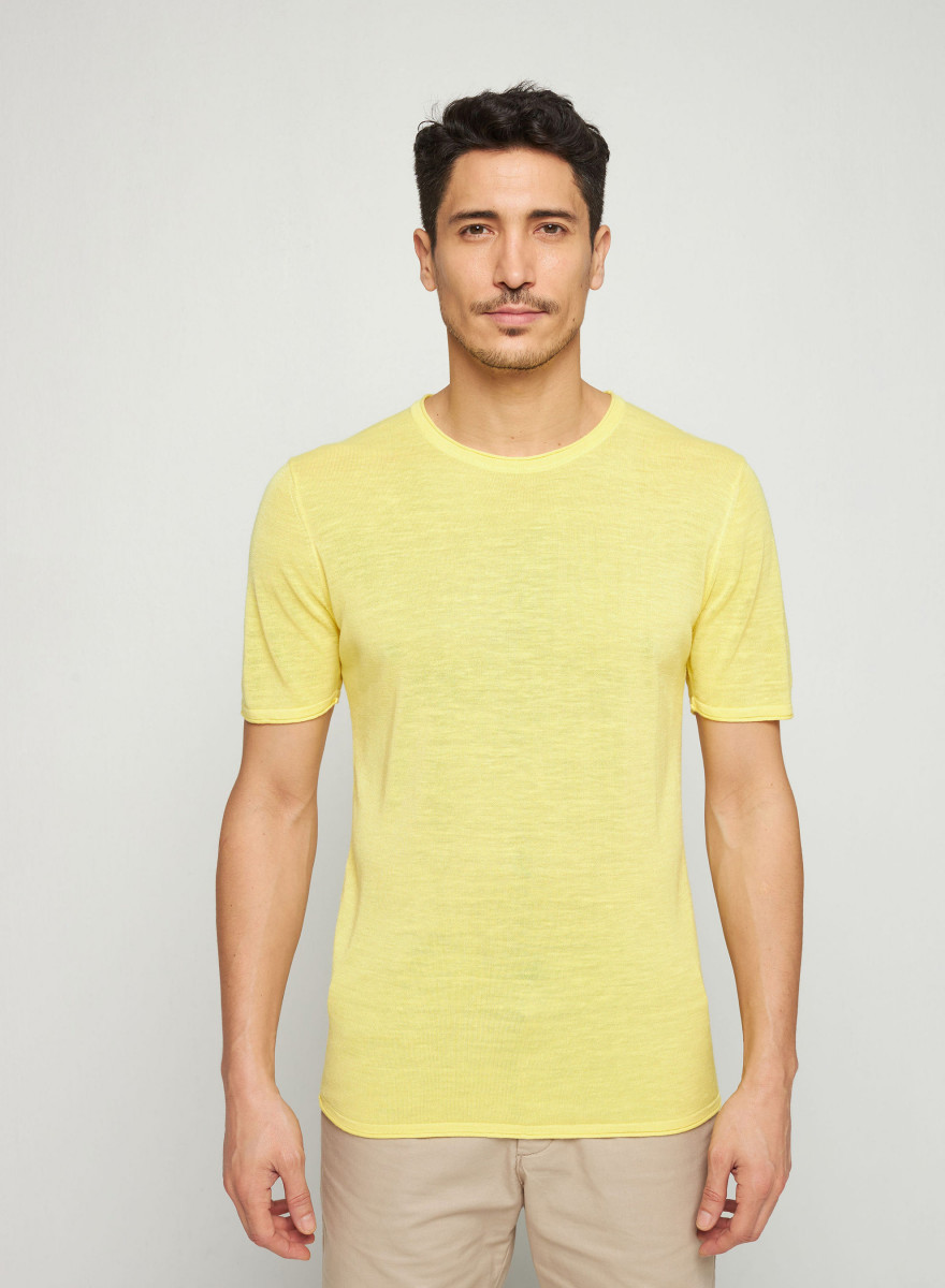 T-shirt col rond en lin flammé - Renaud 7660 citron - 08 Jaune
