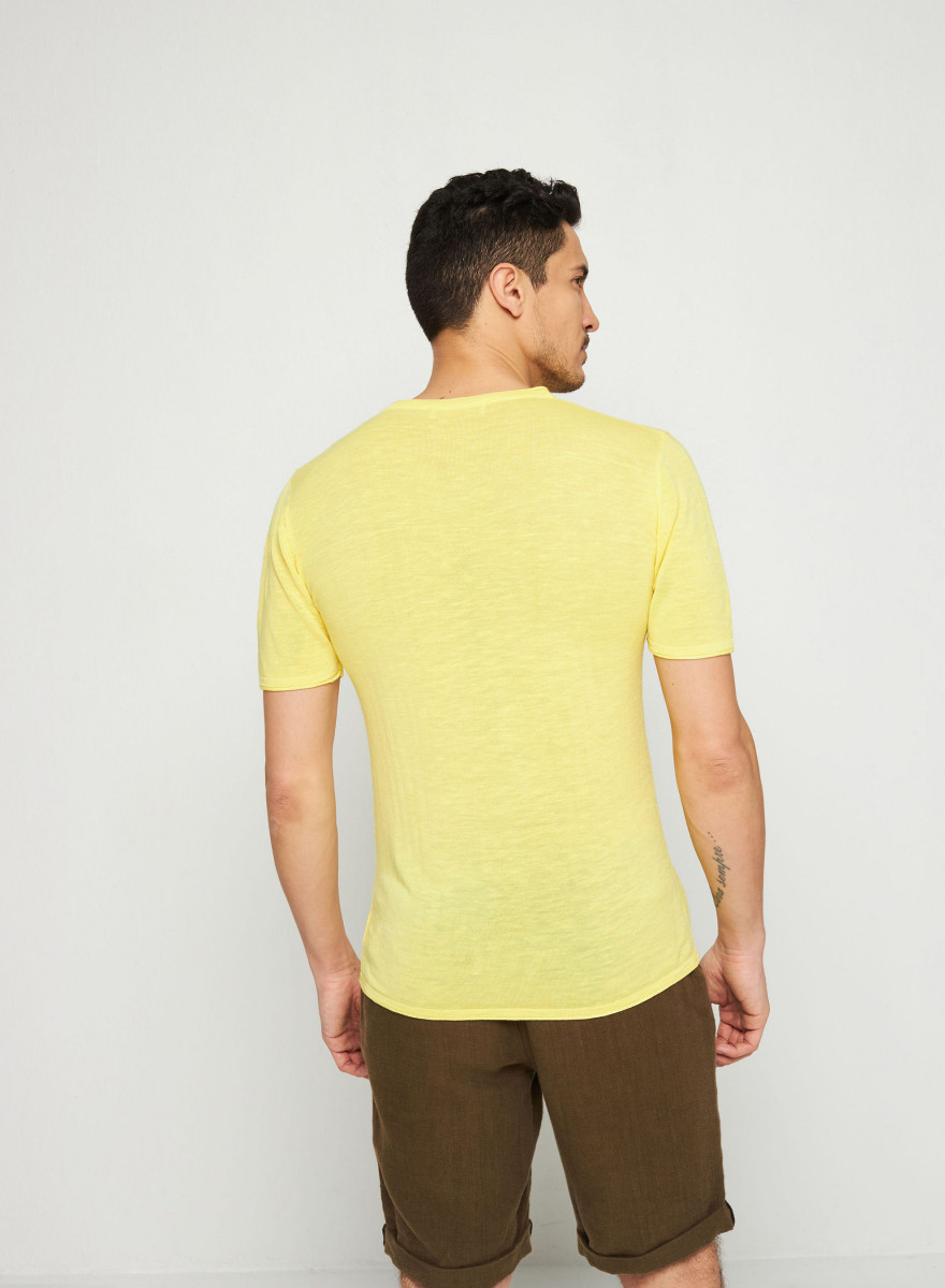 T-shirt col V en lin flammé - Reuben 7660 citron - 08 Jaune