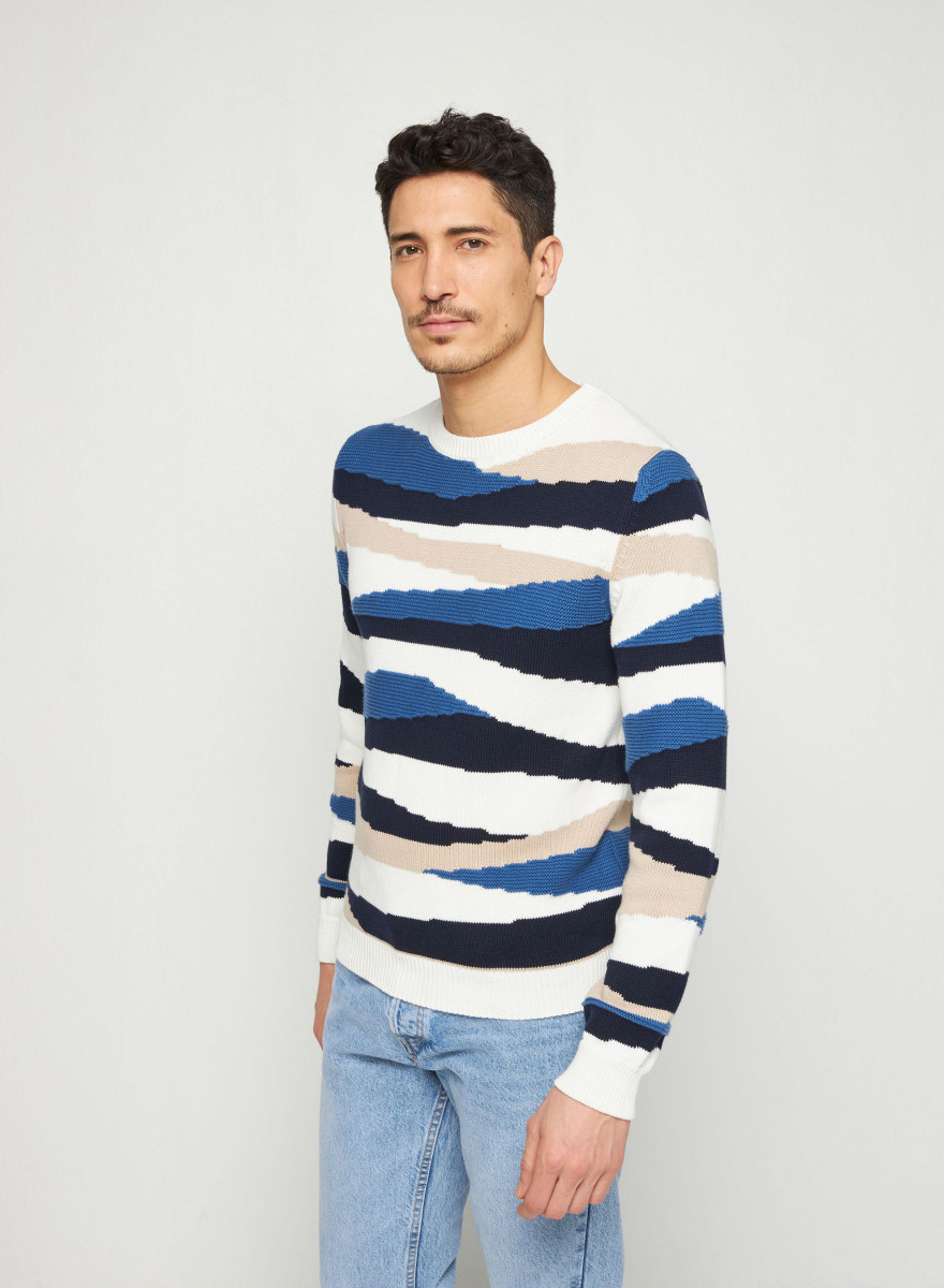 Sweater with colored stripes in organic cotton - Recife