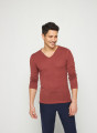 T-shirt col tunisien en lin flammé - Blayne 7630 argile - 51 Bordeaux