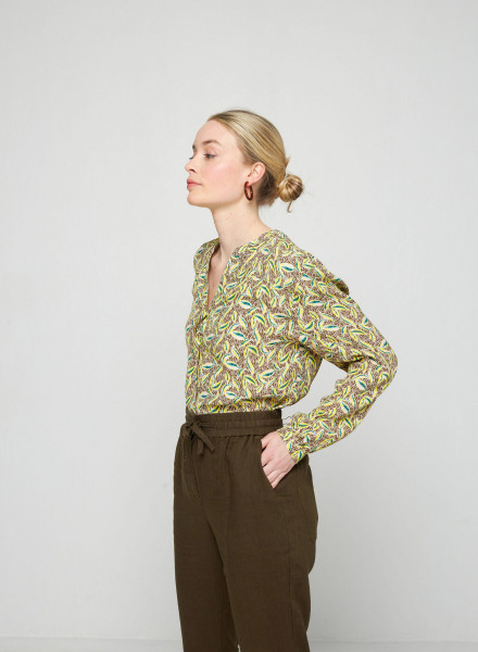 Patterned long-sleeved blouse in viscose warp and weft - Seina