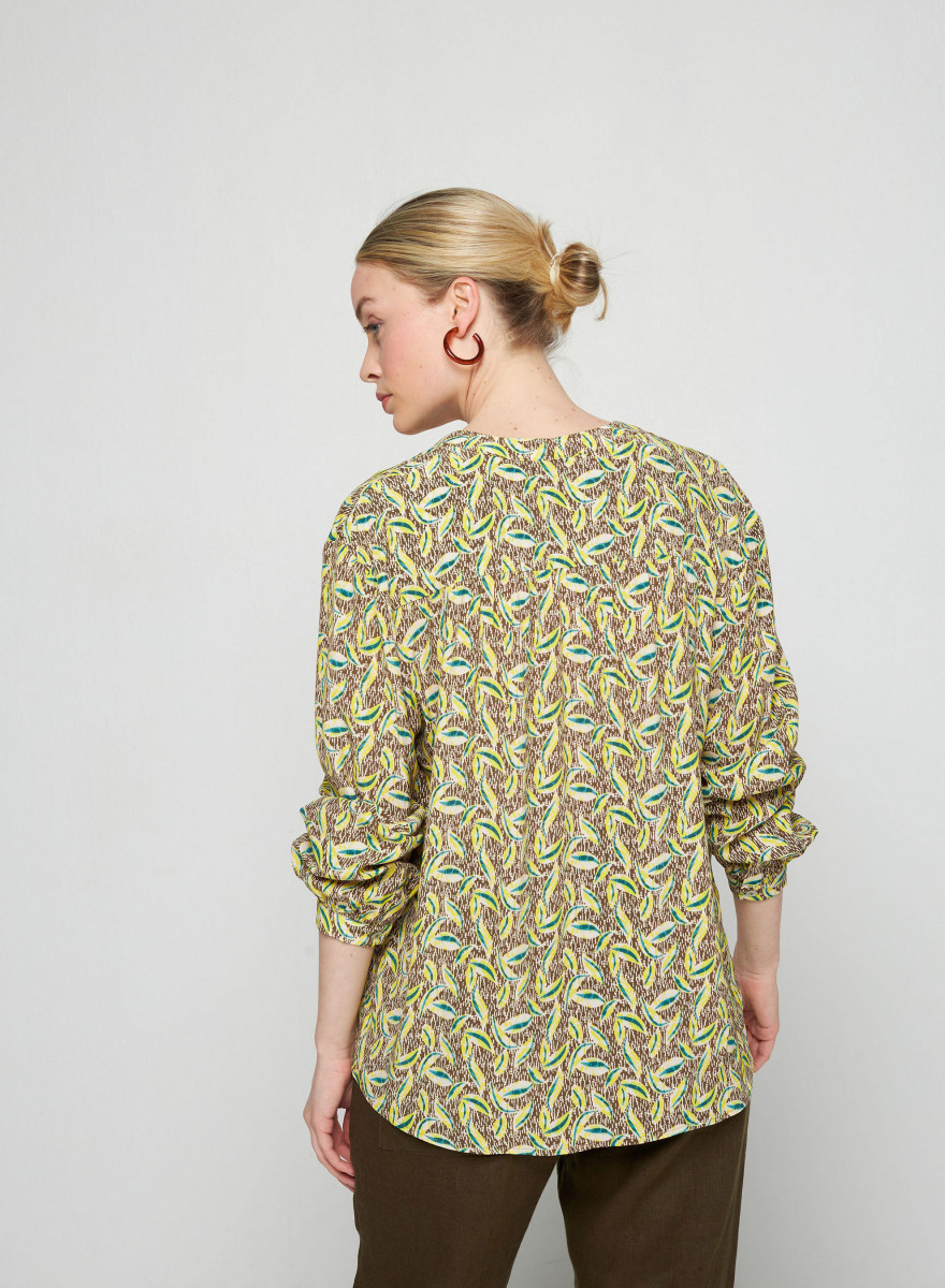 Patterned long-sleeved blouse in viscose warp and weft - Seina