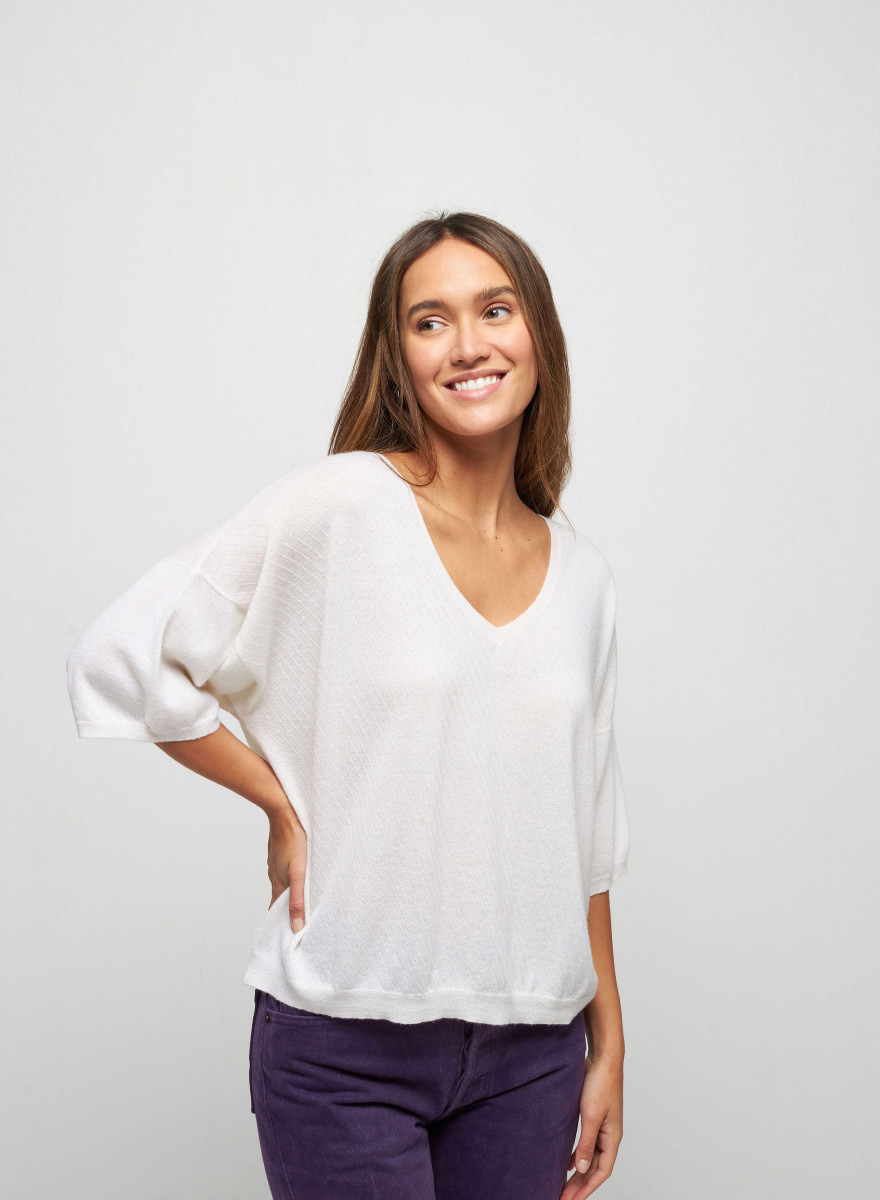 Light cashmere elbow sleeve T-shirt - Solange