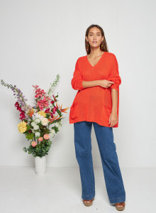 Pull oversize col V en corallo - Telma 7680 capucine - 15 Orange