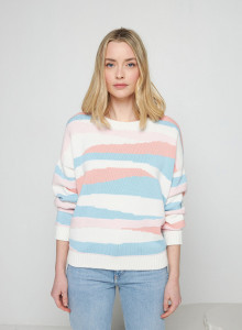 Pull à motifs en coton bio - Solal ecru/rose/horizon/blush - 04 Bleu clair