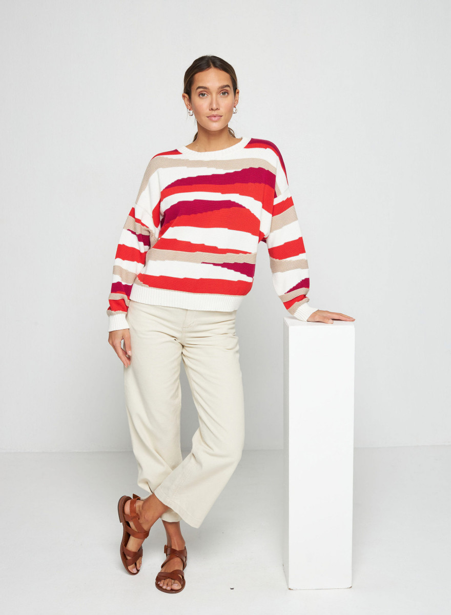 Pullover mit bunten Streifen aus Baumwolle - Solal