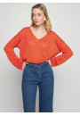 Pull oversize col V en lin - Tiphaine 7670 tangerine - 15 Orange