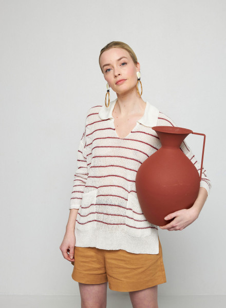 Loose linen polo neck sweater - Tiara