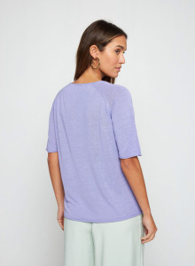 T-shirt manches coudes en lin flammé - Bonbon 7690 lavande - 16 Violet clair