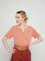 T-shirt col tunisien en lin flammé - Bohême 7682 blush - 24 Rose clair