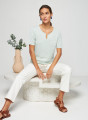 T-shirt col tunisien en lin flammé - Bohême 7651 sauge - 23 Vert clair