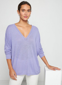 T-shirt oversize col v en lin flammé - Beja 7690 lavande - 16 Violet clair