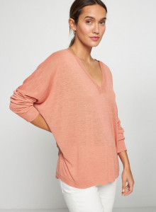 T-shirt oversize col v en lin flammé - Beja 7682 blush - 24 Rose clair