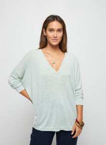Oversized v-neck flamed linen t-shirt - Beja