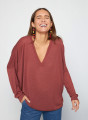 T-shirt oversize col v en lin flammé - Beja 7630 argile - 51 Bordeaux
