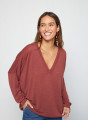 T-shirt oversize col v en lin flammé - Beja 7630 argile - 51 Bordeaux