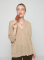 	T-shirt oversize col v en lin flammé - Beja 7620 raphia - 12 Beige clair