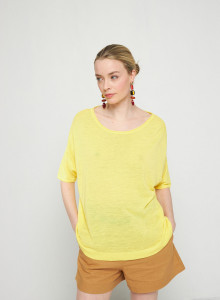 T-shirt ample manches coudes en lin flammé - Taslim 7660 citron - 08 Jaune