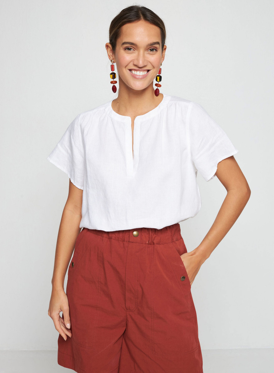 Tunisian collar linen blouse - Tonnie