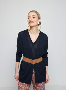 Long vest with pockets in flamed linen - Tabata