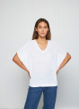 T-shirt manche chauve-souris en lin flammé - Tarra 7601 ecru - 02 Blanc