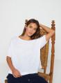 T-shirt ample manches coudes en lin flammé - Taslim 7601 ecru - 02 Blanc