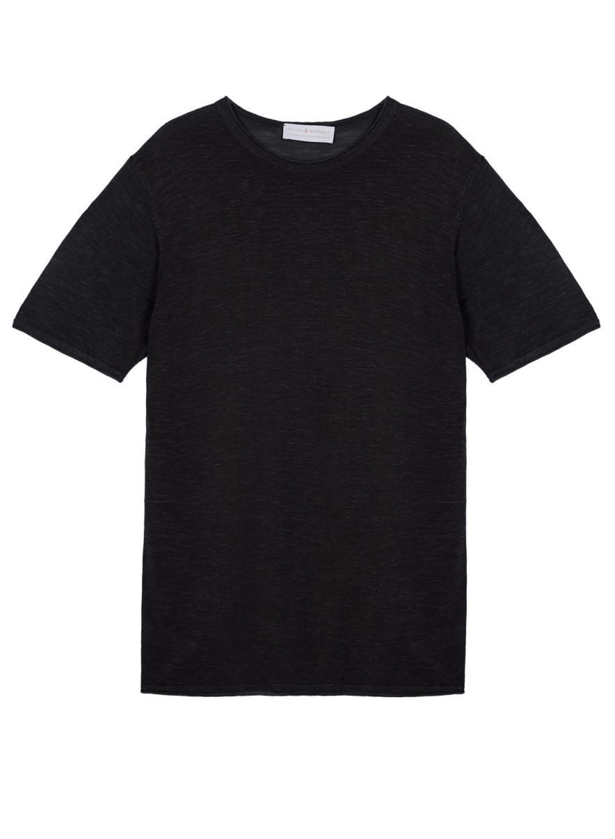T-shirt col rond en lin flammé - Renaud 7610 noir - 01 Noir