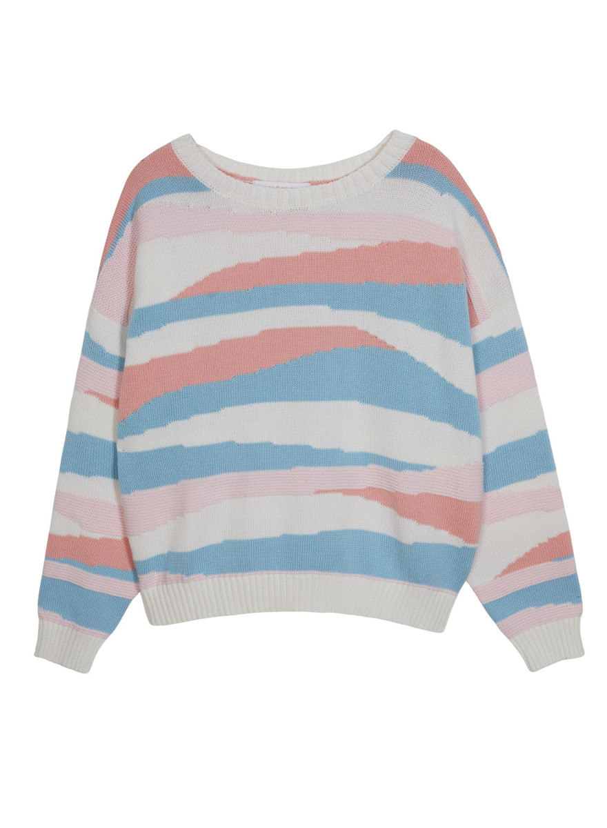 Pull à motifs en coton bio - Solal ecru/rose/horizon/blush - 04 Bleu clair