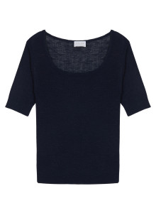 T-shirt maille côtelée en lin flammé - Tahissa 7640 marine - 05 Bleu marine