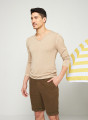 T-shirt col tunisien en lin flammé - Blayne 7620 raphia - 12 Beige clair