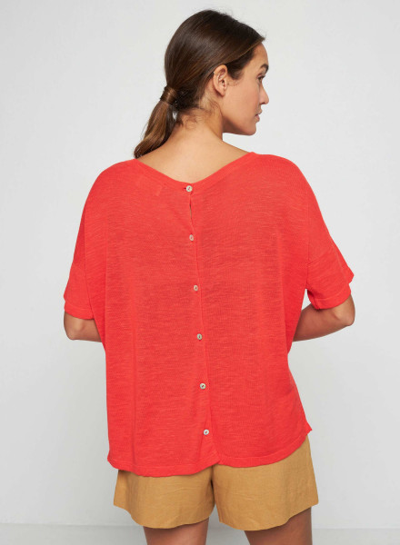 T-shirt boutonné dans le dos en lin flammé - Tally