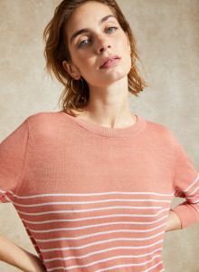 T-shirt manches longues rayé en lin flammé - Tanguy 7707 blush/ecru - 24 Rose clair