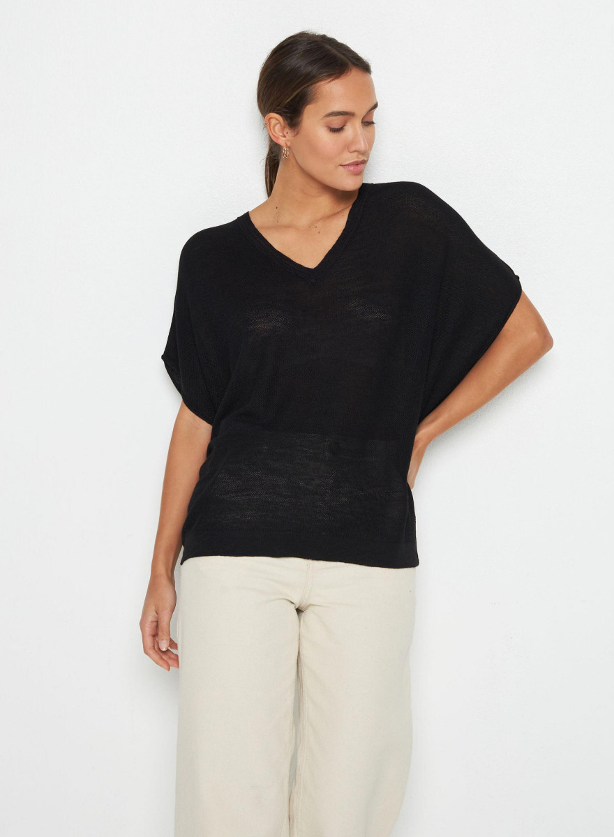 Flamed linen batwing T-shirt - Tarra