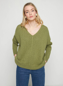 Pull ample coton et lin - Thalie 7652 olive - 22 Vert moyen