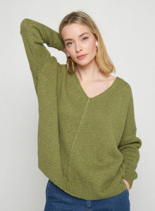 Pull ample coton et lin - Thalie 7652 olive - 22 Vert moyen