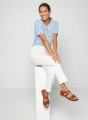 T-shirt col tunisien en lin flammé - Bohême 7642 horizon - 04 Bleu clair