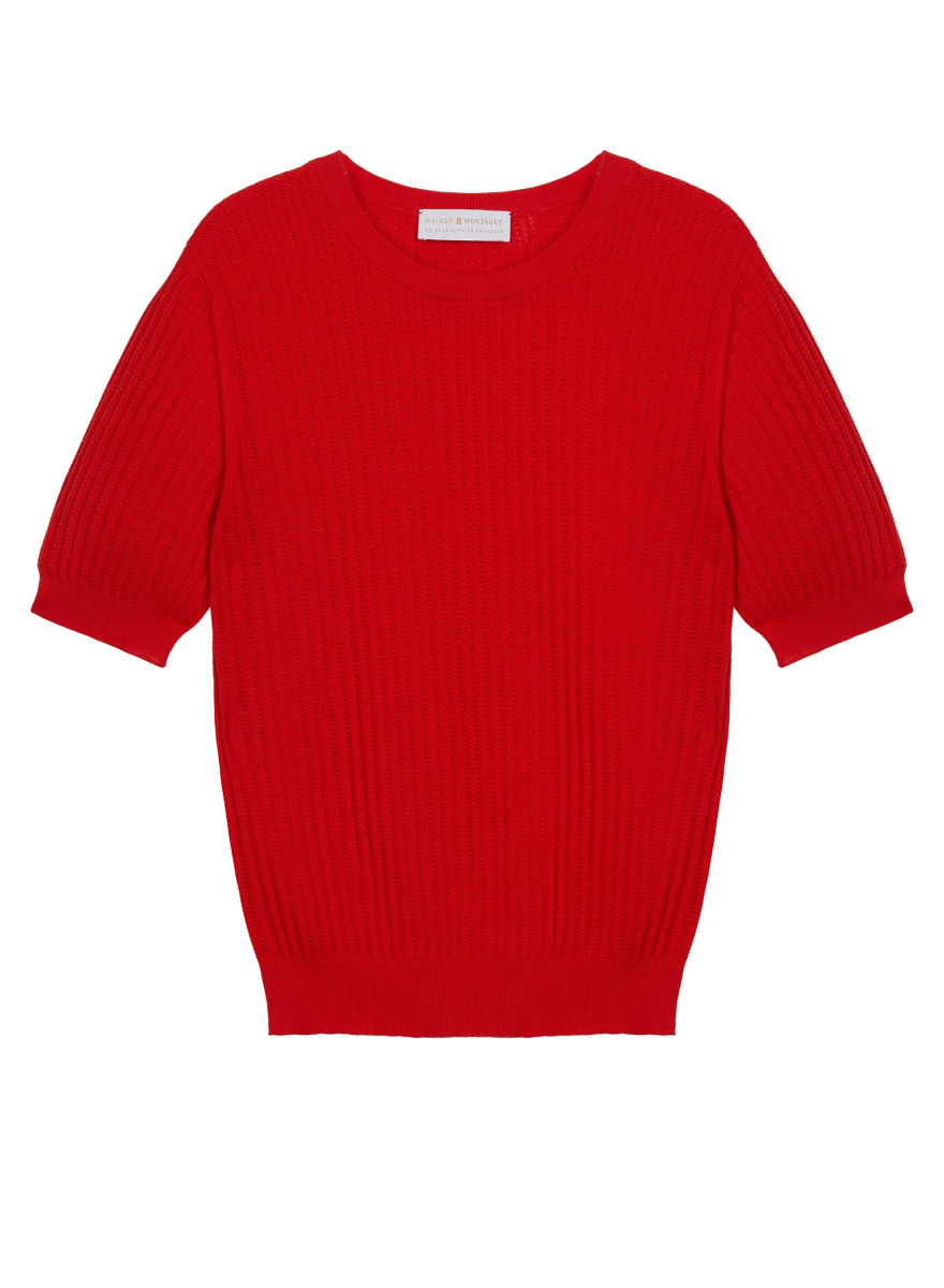 T-shirt col rond en coton bio - Sidonie 7680 capucine - 52 Rouge