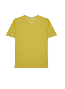 T-shirt col V en lin flammé - Reuben 7660 citron - 08 Jaune