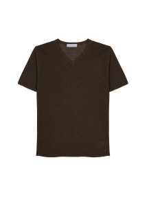T-shirt col V en lin flammé - Reuben 7650 kaki - 83 Kaki