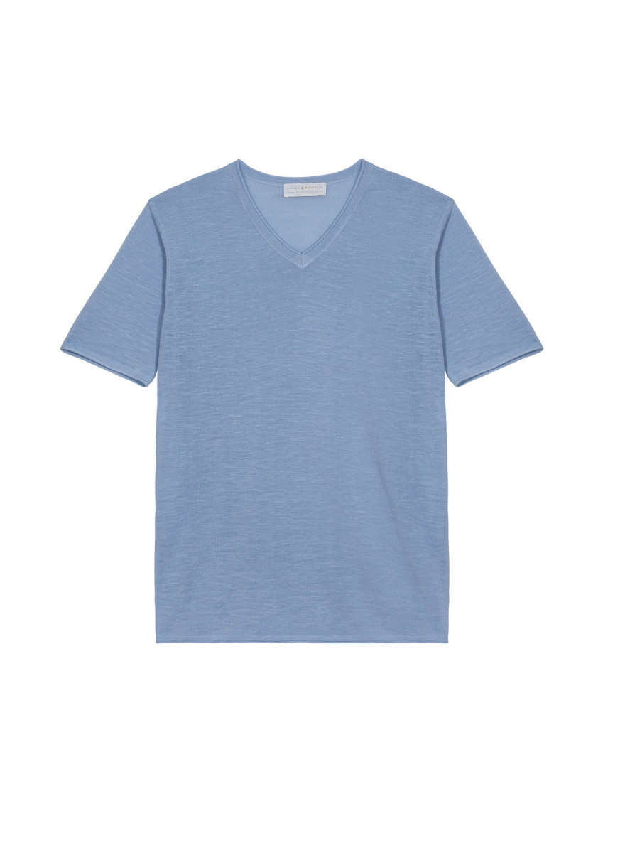  T-shirt col V en lin flammé - Reuben 7642 horizon - 04 Bleu clair