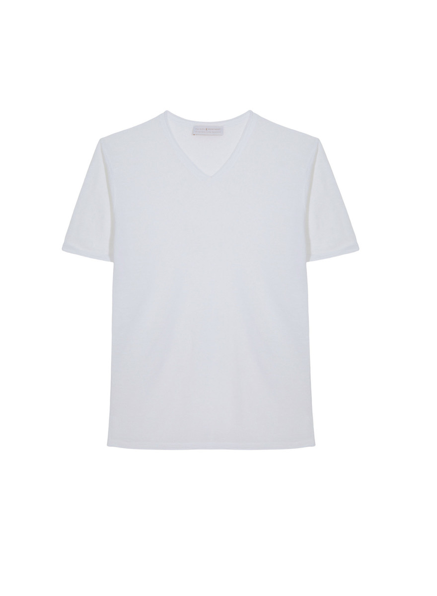 T-shirt col V en lin flammé - Reuben 7601 ecru - 02 Blanc