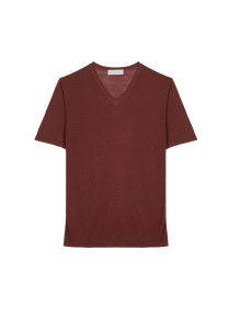  T-shirt col V en lin flammé - Reuben 7630 argile - 51 Bordeaux