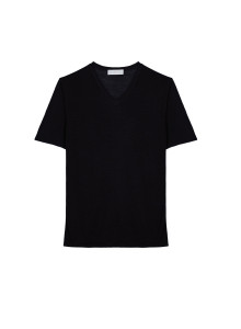 T-shirt col V en lin flammé - Reuben 7610 noir - 01 Noir
