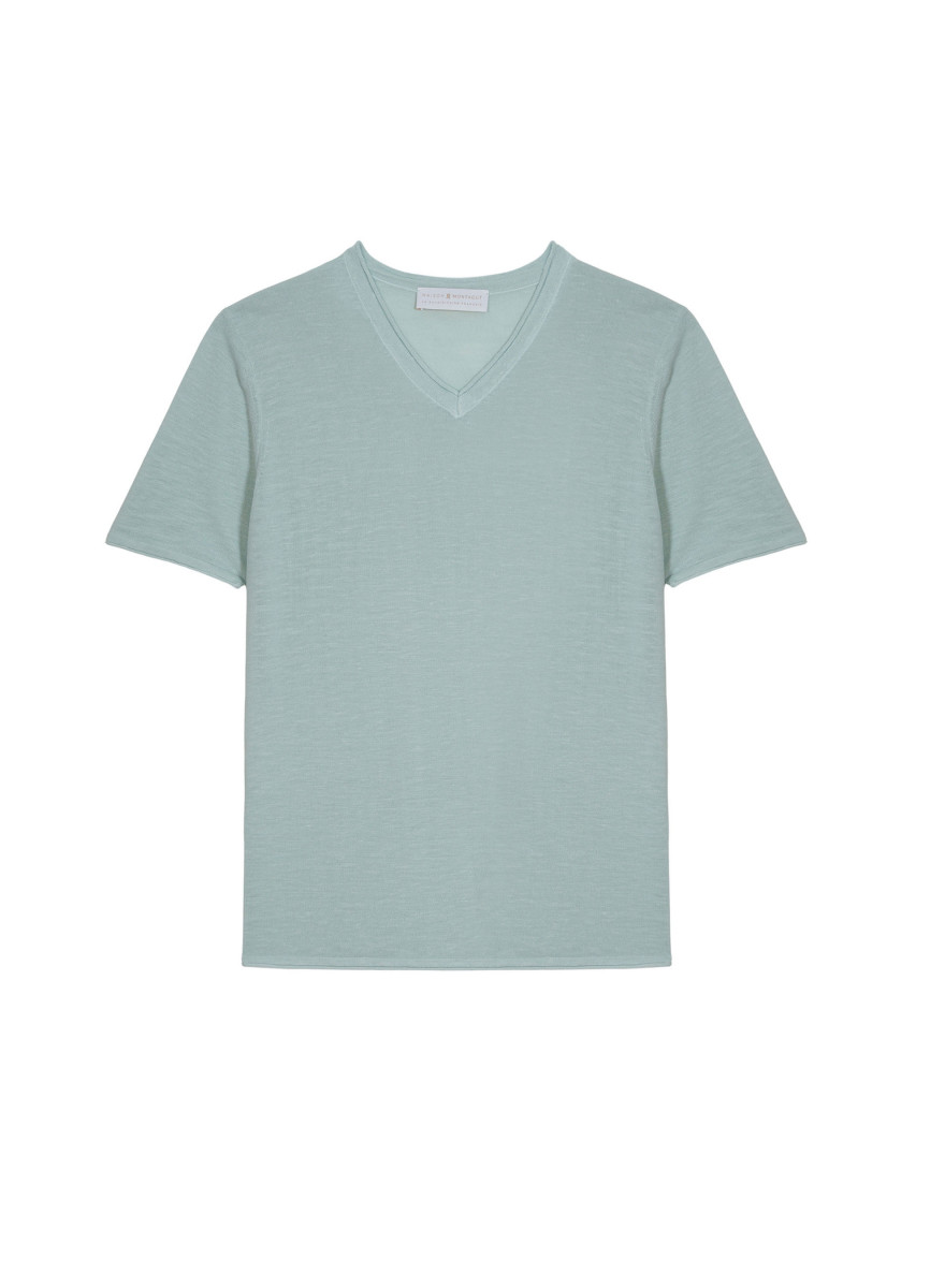  T-shirt col V en lin flammé - Reuben 7651 sauge - 23 Vert clair