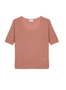 T-shirt maille côtelée en lin flammé - Tahissa 7682 blush - 24 Rose clair