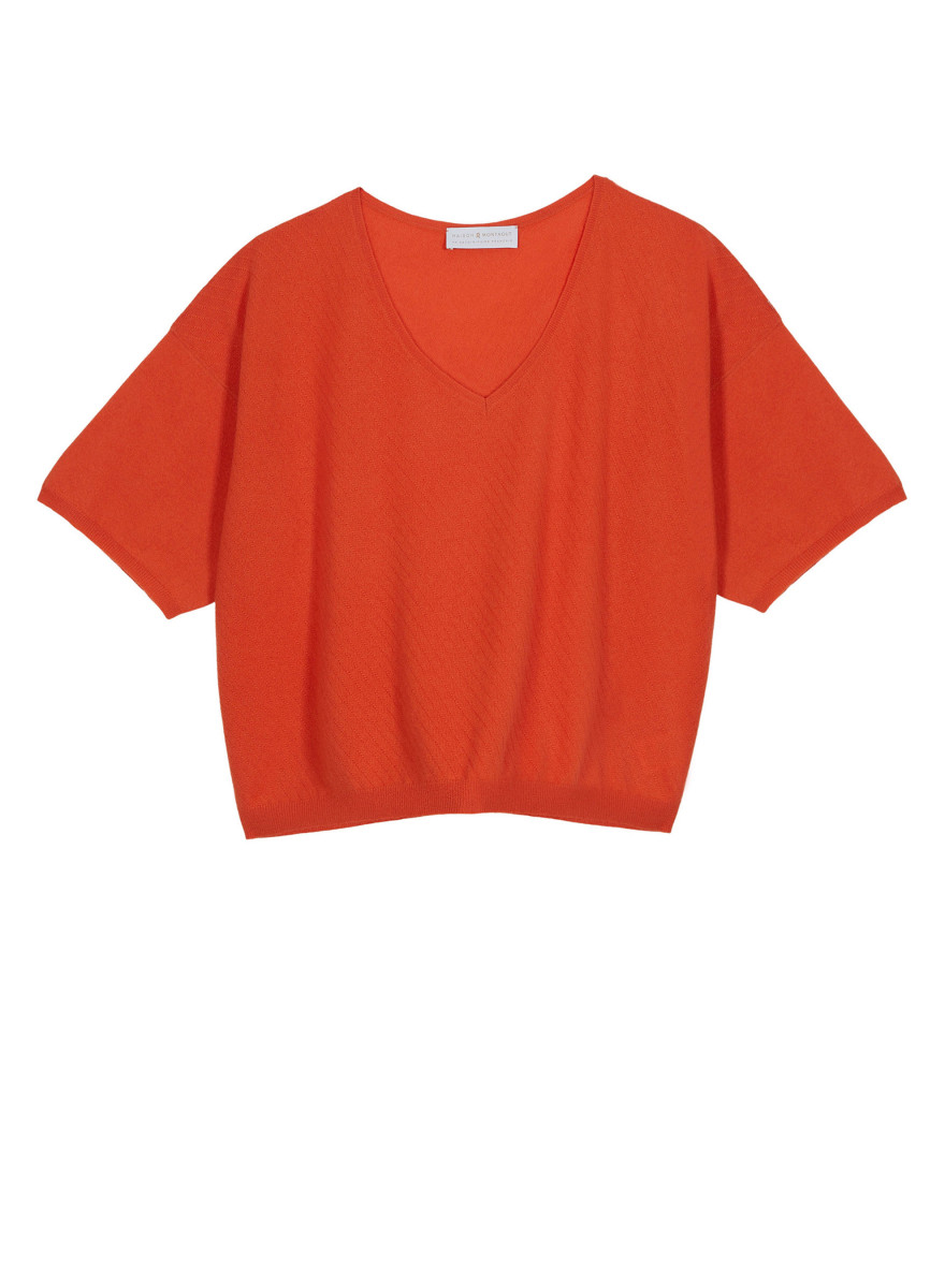 T-shirt à manches coudes en cachemire light - Solange 7670 tangerine - 15 Orange